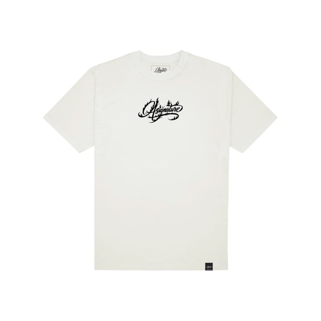 Asignature — Flame Script Tee White — frente