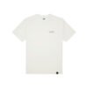 Frente da camiseta Asignature GOOD VIBES em off white com logo lilás discreto no peito e etiqueta personalizada na barra.