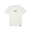 Frente da camiseta Asignature BEAST CONTROL em off white com logo preto discreto no peito e etiqueta personalizada na barra.
